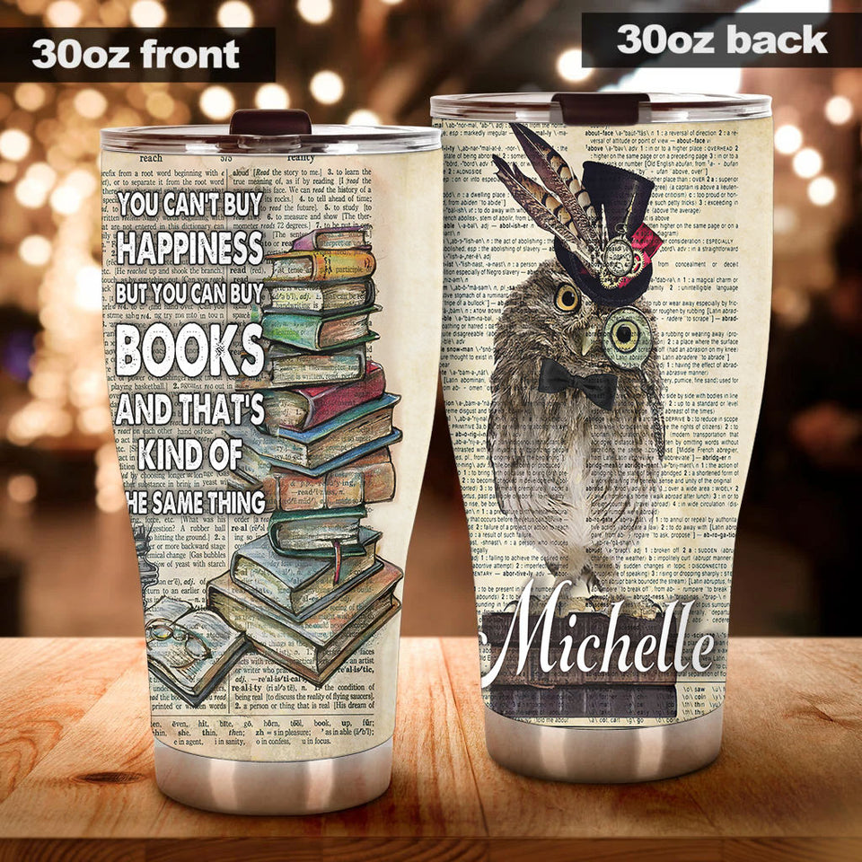 Camellia Personalized You Can't Buy Happiness But You Can Buy Book Stainless Steel Tumbler - Double-Walled Insulation Vacumm Flask - Gift For Book Lovers, Nerd, International Book Day