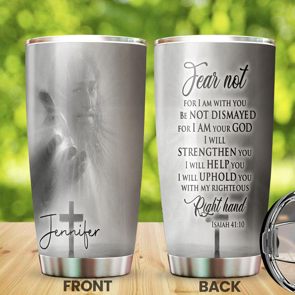 Camellia Personalized Faith Jesus Right Hand Steel Tumbler- Wall Insulated Cup With Lid Travel Mug 02