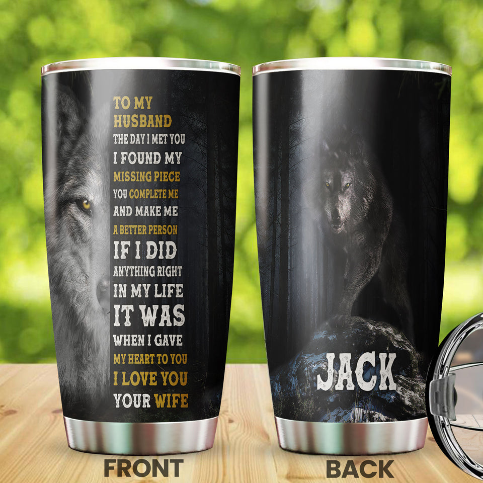 Camellia Persionalized 3D Wolf To My Husband I Love You Your Wife Stainless Steel Tumbler - Customized Double - Walled Insulation Travel Thermal Cup With Lid Gift For Husband