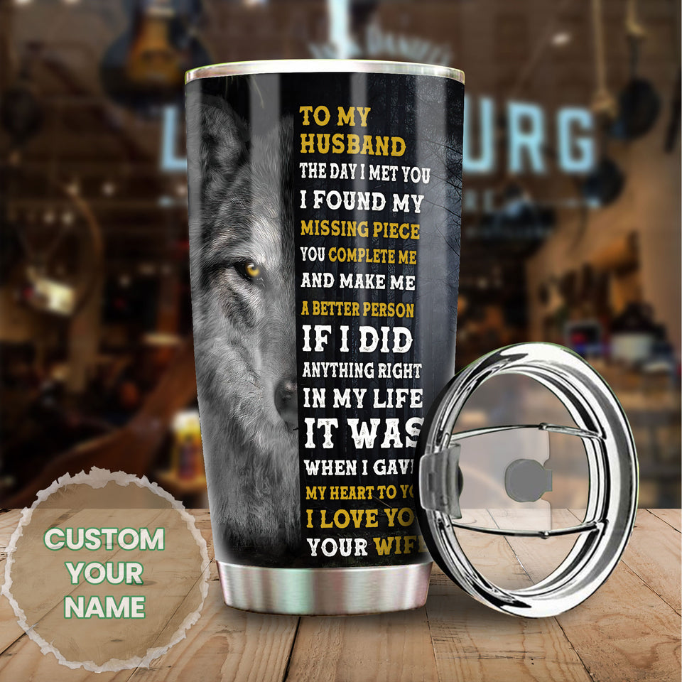 Camellia Persionalized 3D Wolf To My Husband I Love You Your Wife Stainless Steel Tumbler - Customized Double - Walled Insulation Travel Thermal Cup With Lid Gift For Husband