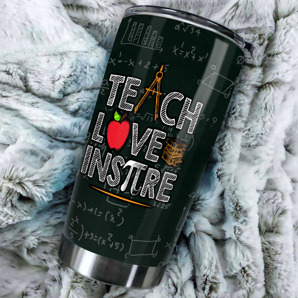 Camellia Personalized Teach Love Inspire Stainless Steel Tumbler-Sweat-Proof Double Wall Cup With Lid Gift For Math Teacher