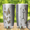 Camellia Personalized Butterfly Jewelry Metal Style Yellow Stainless Steel Tumbler - Double-Walled Insulation Vacumm Flask - For Thanksgiving, Memorial Day, Christians, Christmas Gift