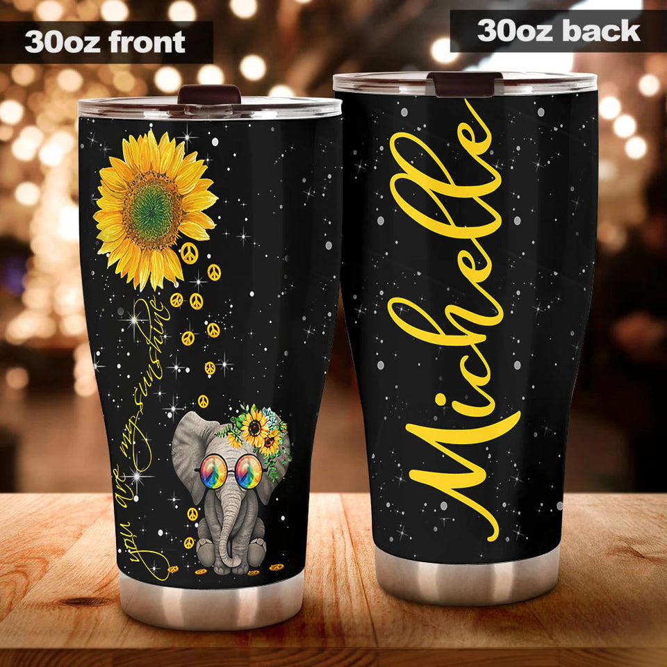 Camellia Personalized Cute Elephant And Sunflower Stainless Steel Tumbler-Double-Walled Insulated Cup With Lid Travel Mug