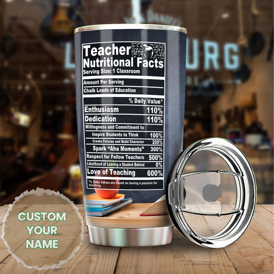 Camellia Persionalized 3D Colorful Pencil Teacher Nutritional Facts Stainless Steel Tumbler - Customized Double - Walled Insulation Travel Thermal Cup With Lid Gift For Teacher