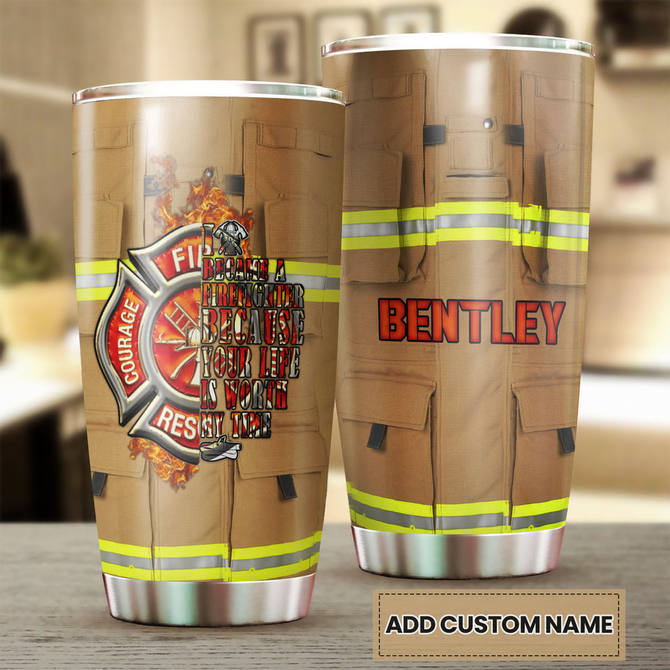 Camellia Personalized Firefighter Clothing Cover Stainless Steel Tumbler-Double-Walled Insulation Gift For Firefighter Fireman 02