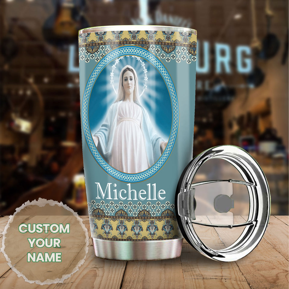 Camellia Personalized Blessed Mother Stainless Steel Tumbler- Wall Insulated Cup With Lid Travel Mug