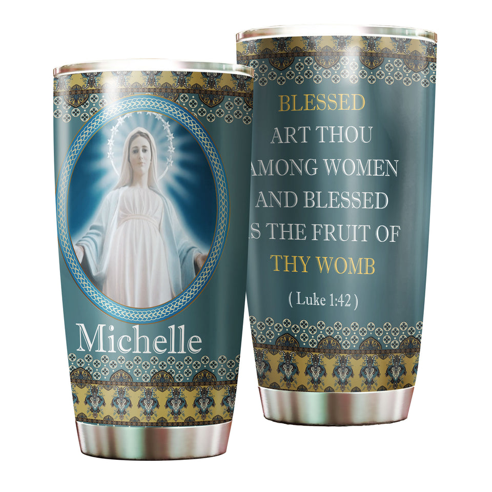 Camellia Personalized Blessed Mother Stainless Steel Tumbler- Wall Insulated Cup With Lid Travel Mug