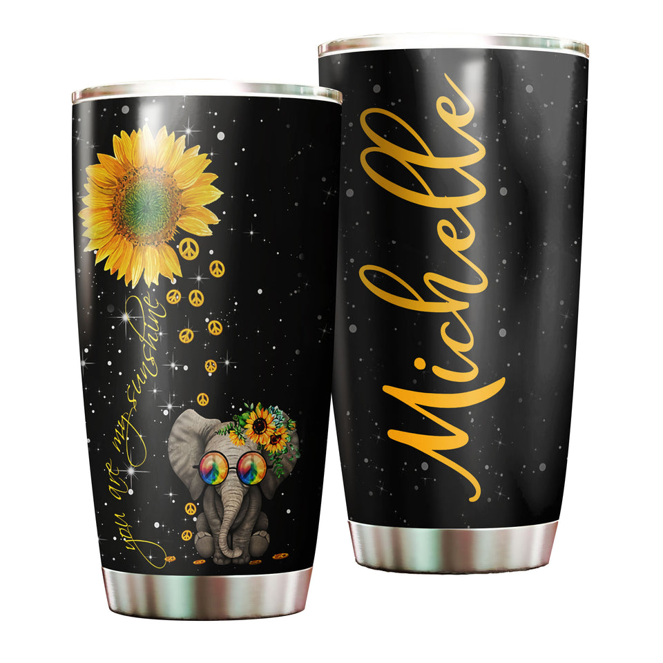 Camellia Personalized Cute Elephant And Sunflower Stainless Steel Tumbler-Double-Walled Insulated Cup With Lid Travel Mug