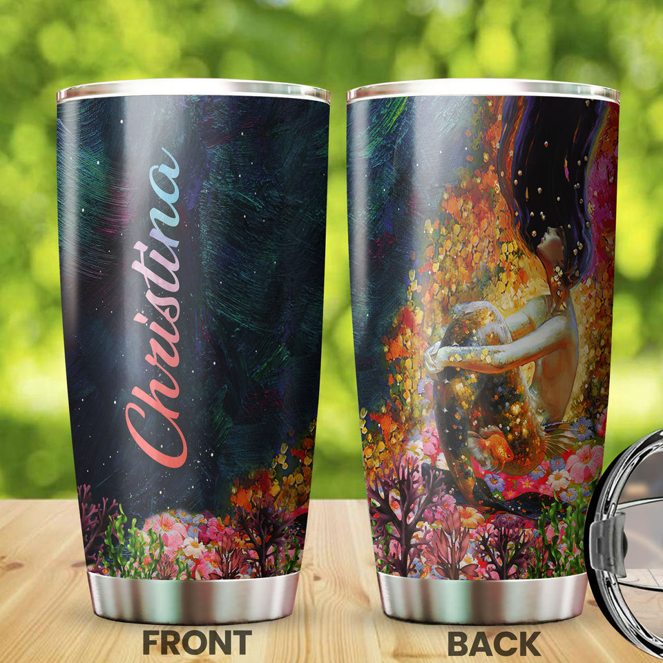 Camellia Persionalized Mermaid Coral  Stainless Steel Tumbler - Customized Double - Walled Insulation Travel Thermal Cup With Lid
