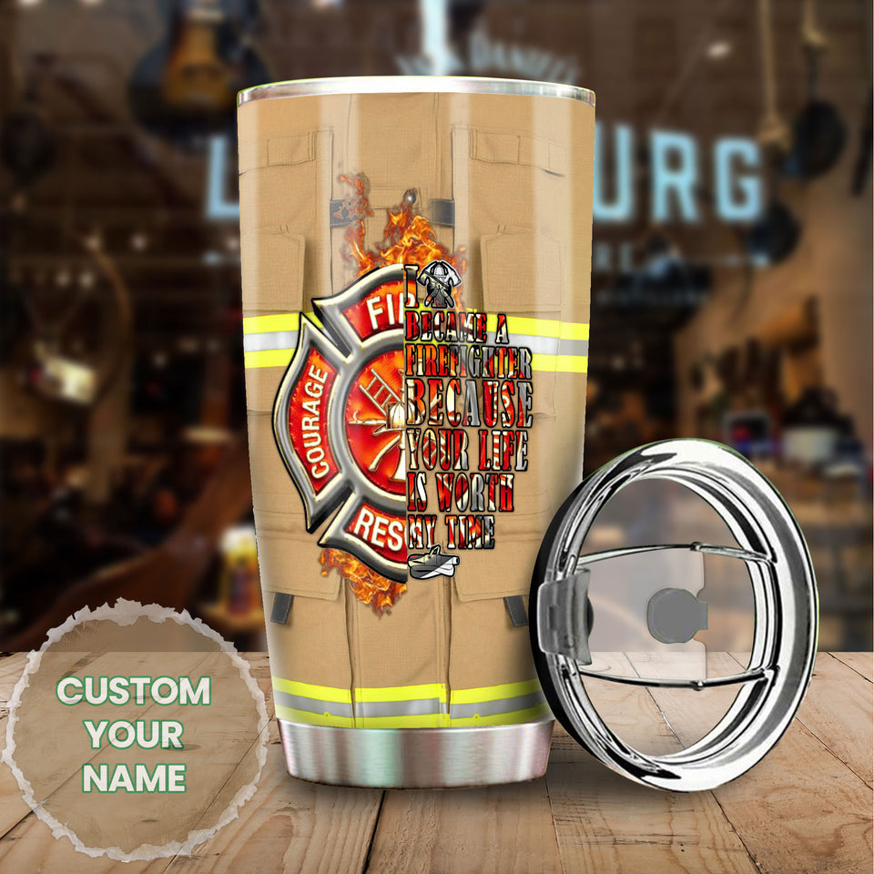 Camellia Personalized Firefighter Clothing Cover Stainless Steel Tumbler-Double-Walled Insulation Gift For Firefighter Fireman 02