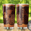 Camellia Personalized Leather Dragon Stainless Steel Tumbler - Customized Double-Walled Insulation Travel Thermal Cup With Lid Gift For Dragon Lover