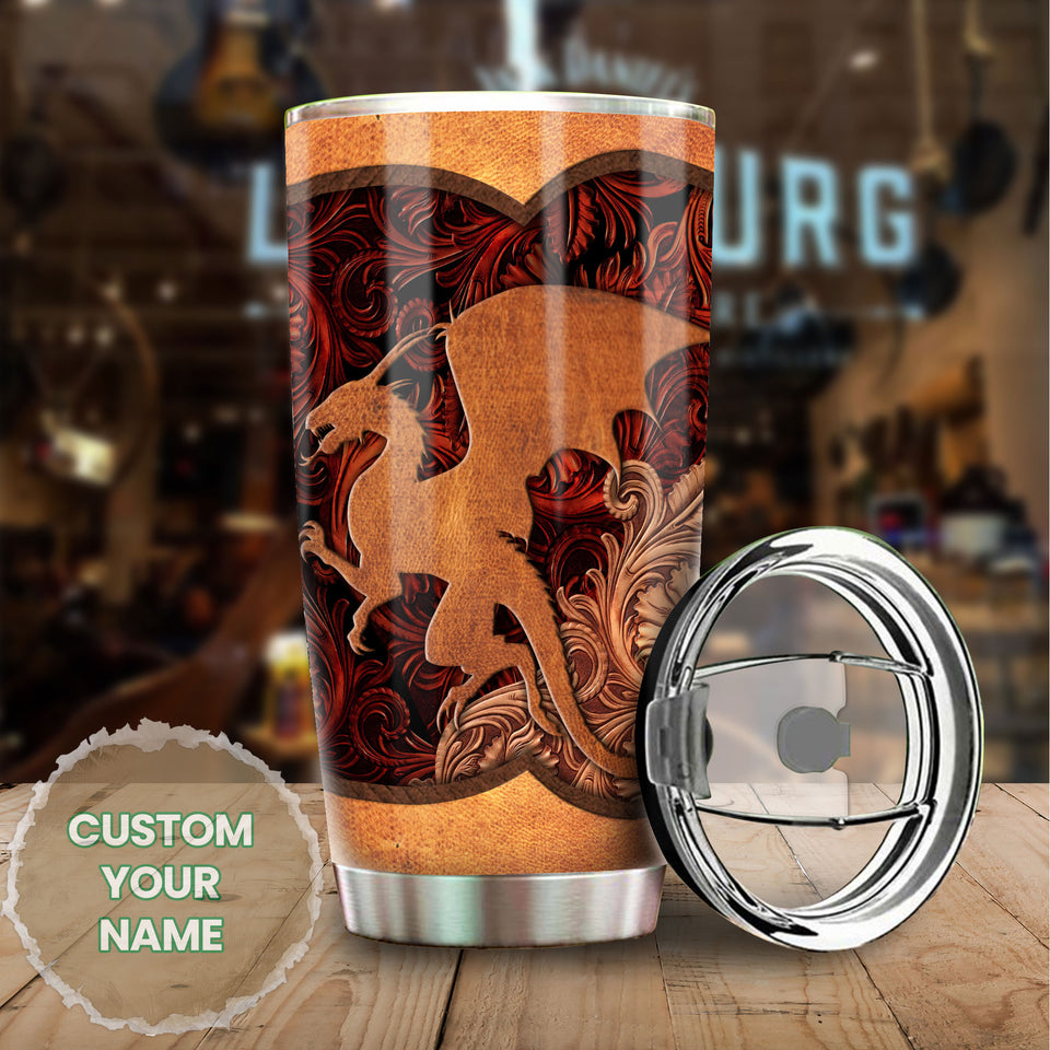 Camellia Personalized Leather Dragon Stainless Steel Tumbler - Customized Double-Walled Insulation Travel Thermal Cup With Lid Gift For Dragon Lover