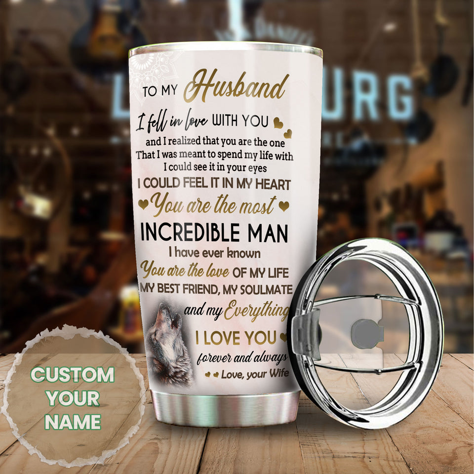 Camellia Persionalized 3D Wolf To My Husband I Love You Forever And Always Stainless Steel Tumbler - Customized Double - Walled Insulation Travel Thermal Cup With Lid Gift For Husband Couple