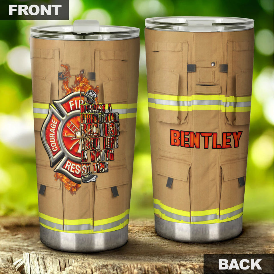 Camellia Personalized Firefighter Clothing Cover Stainless Steel Tumbler-Double-Walled Insulation Gift For Firefighter Fireman 02