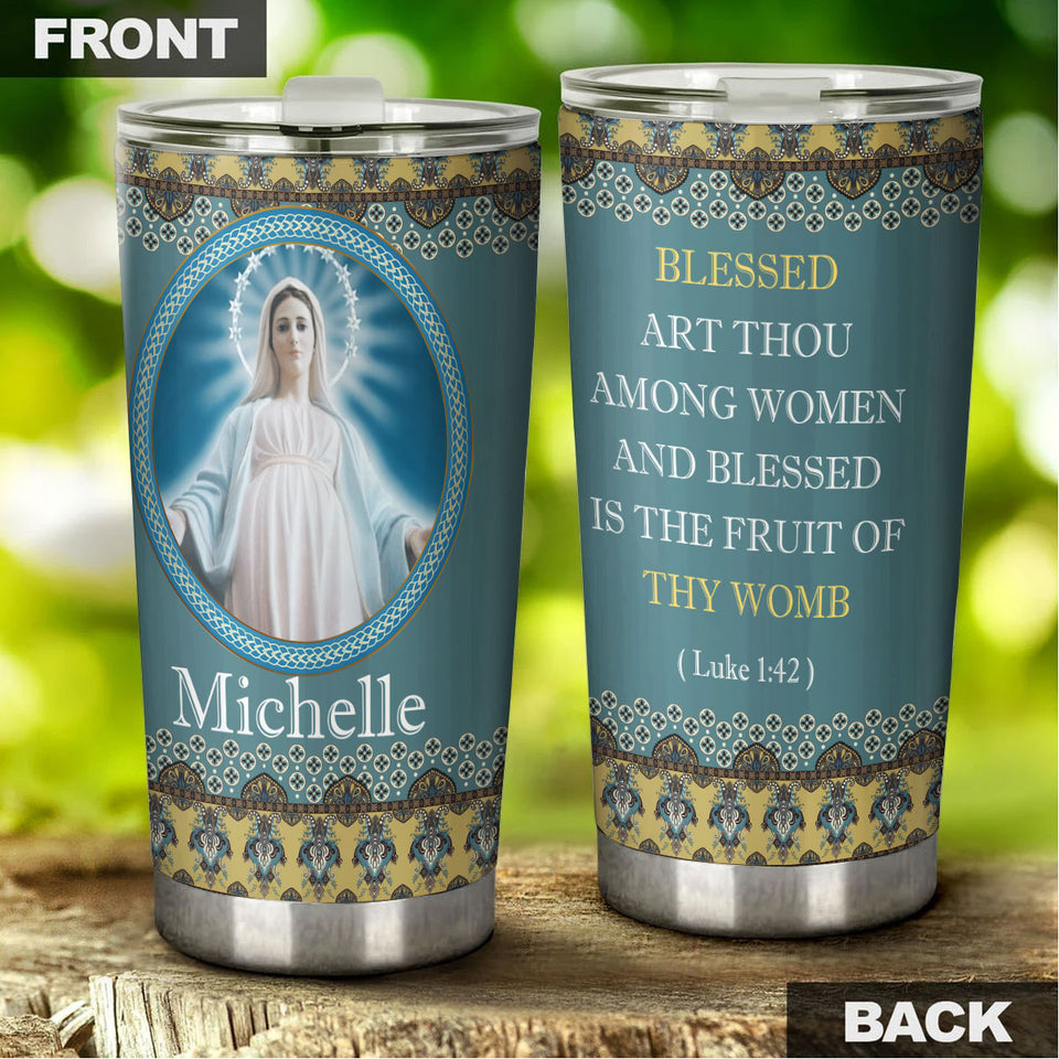 Camellia Personalized Blessed Mother Stainless Steel Tumbler- Wall Insulated Cup With Lid Travel Mug