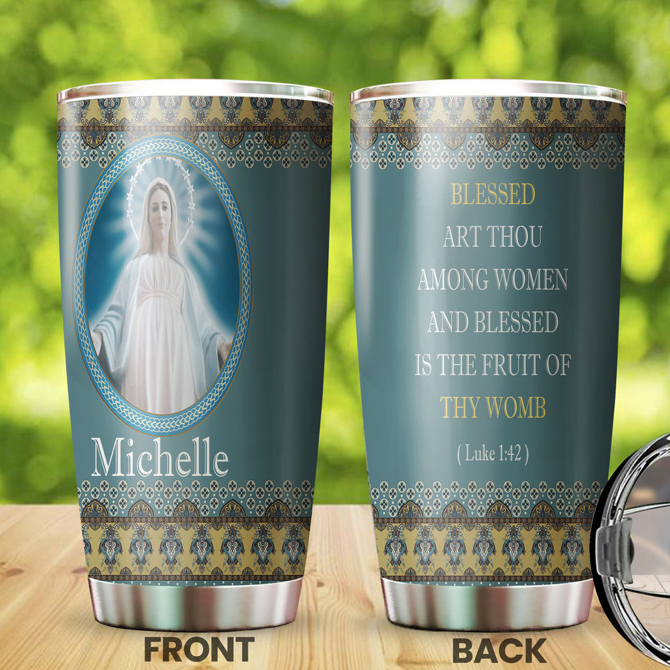 Camellia Personalized Blessed Mother Stainless Steel Tumbler- Wall Insulated Cup With Lid Travel Mug