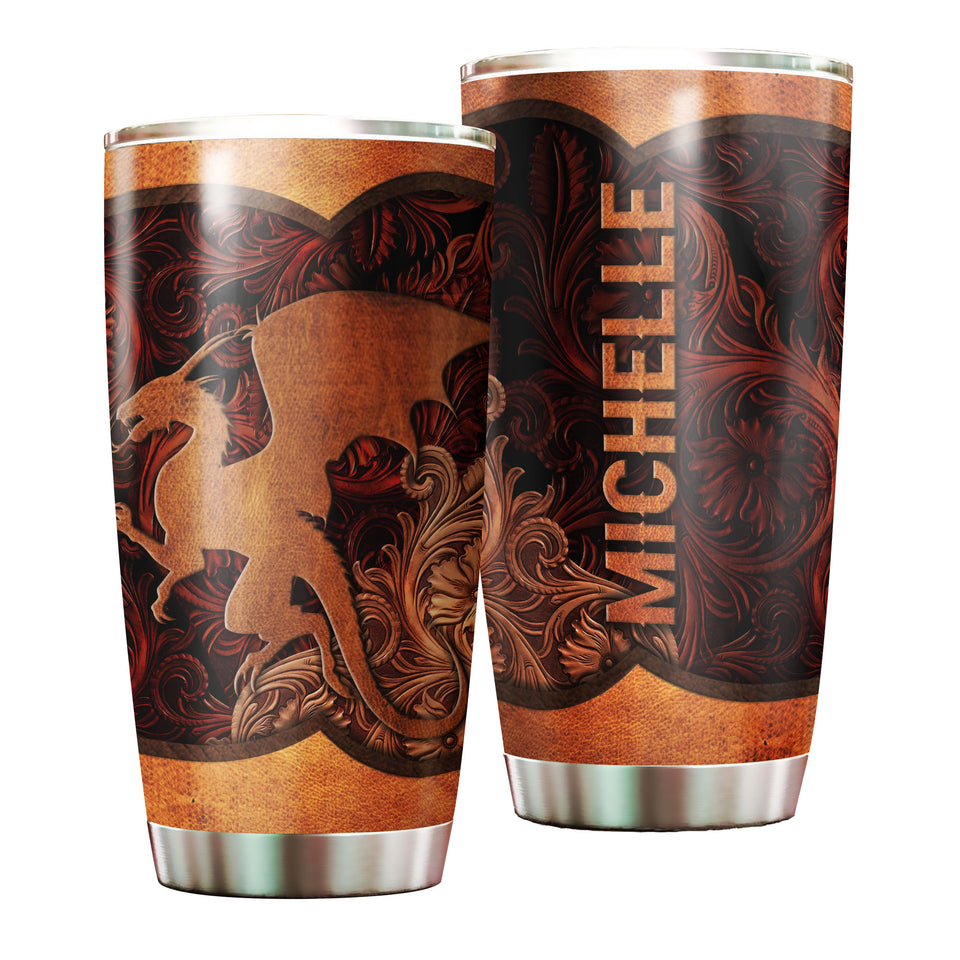 Camellia Personalized Leather Dragon Stainless Steel Tumbler - Customized Double-Walled Insulation Travel Thermal Cup With Lid Gift For Dragon Lover