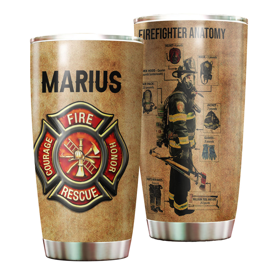 Camellia Personalized Firefighter Anatomy Stainless Steel Tumbler- Double-Walled Insulation Gift For Fireman