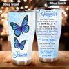 Camellia Personalized Blue Butterfly Mom To Daughter Stainless Steel Tumbler - Double-Walled Insulation Vacumm Flask - Gift For Thanksgiving, Memorial Day, Daughter's Birthday