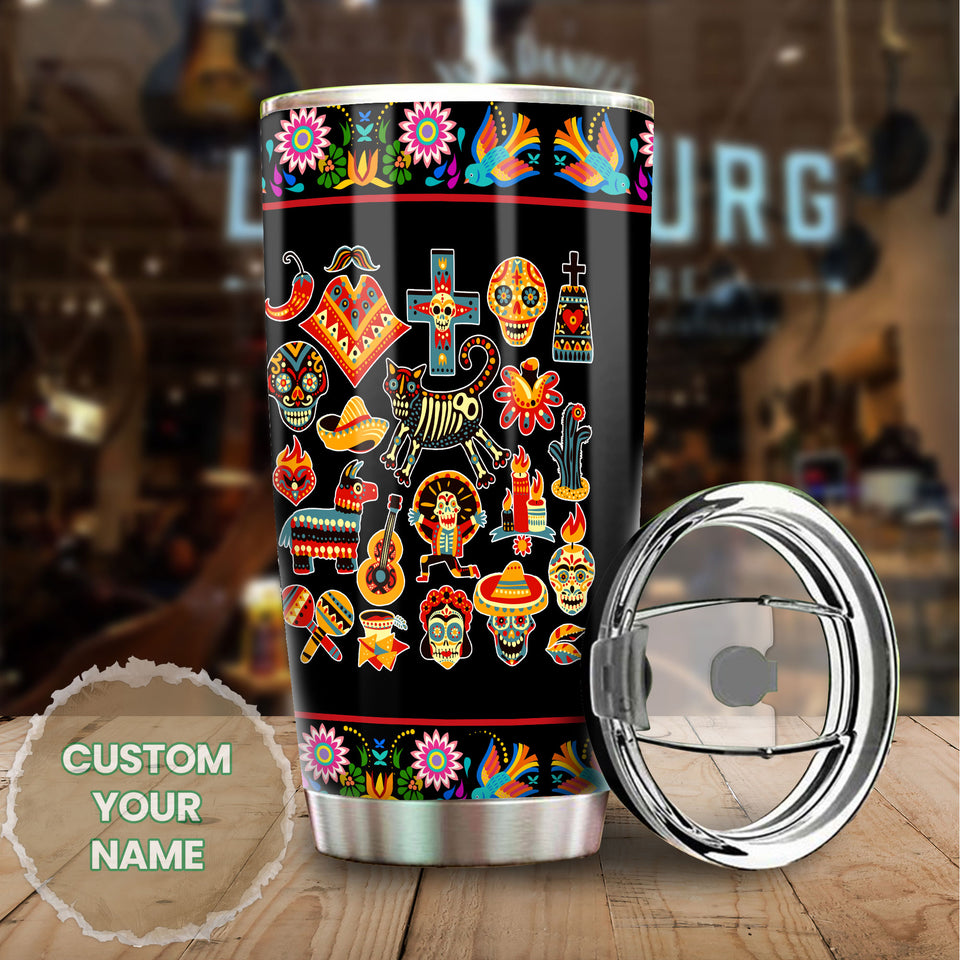 Camellia Personalized Mexico Sugar Skull Stainless Steel Tumbler-Double-Walled Insulation Travel Cup With Lid