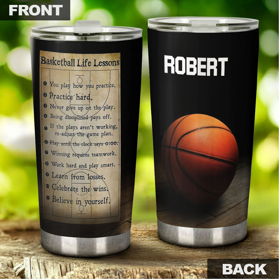 Camellia Persionalized 3D Basketball Life Lessons Stainless Steel Tumbler - Customized Double - Walled Insulation Travel Thermal Cup With Lid Gift For Basketball Player