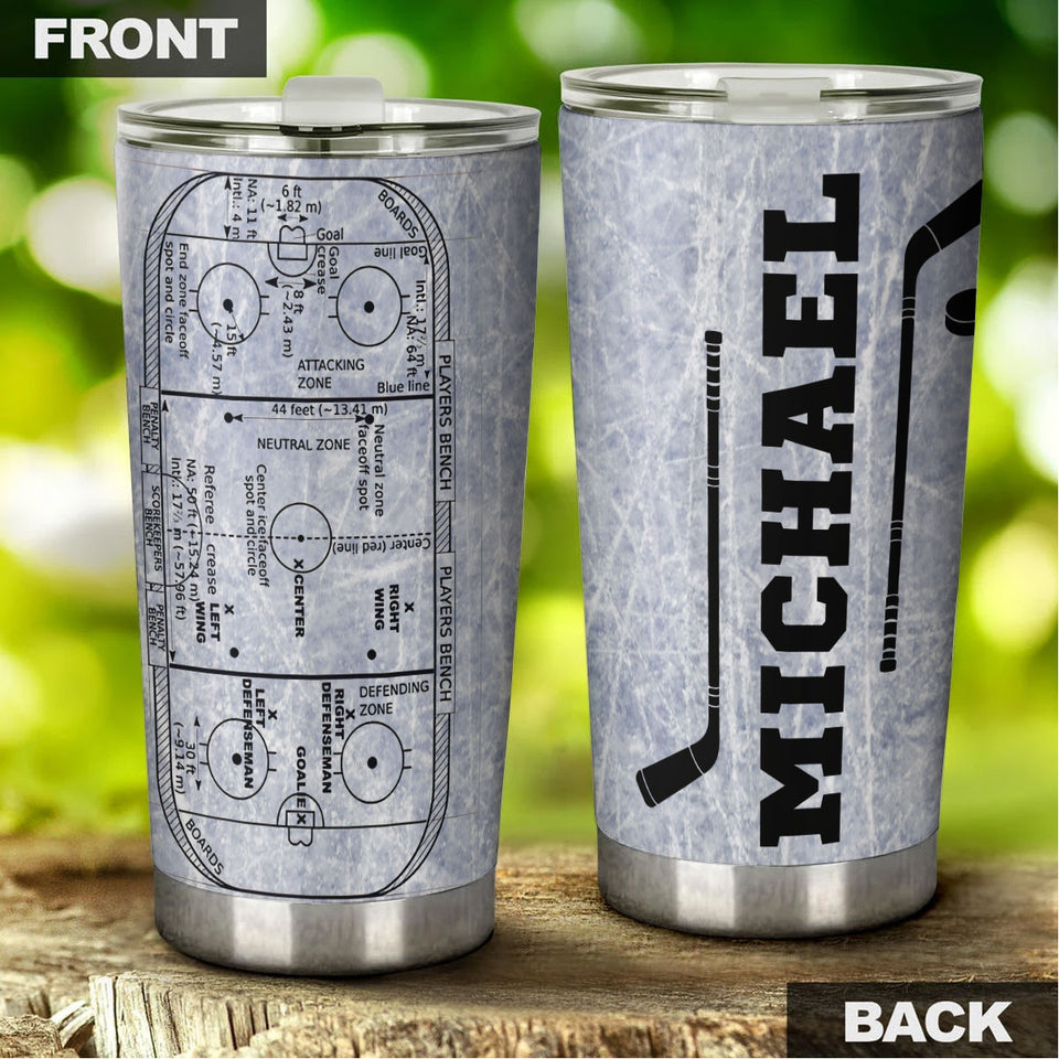 Camellia Personalized Ice Hockey Stainless Steel Tumbler-Double-Walled Insulation Cup With Lid Gift For Hockey Player
