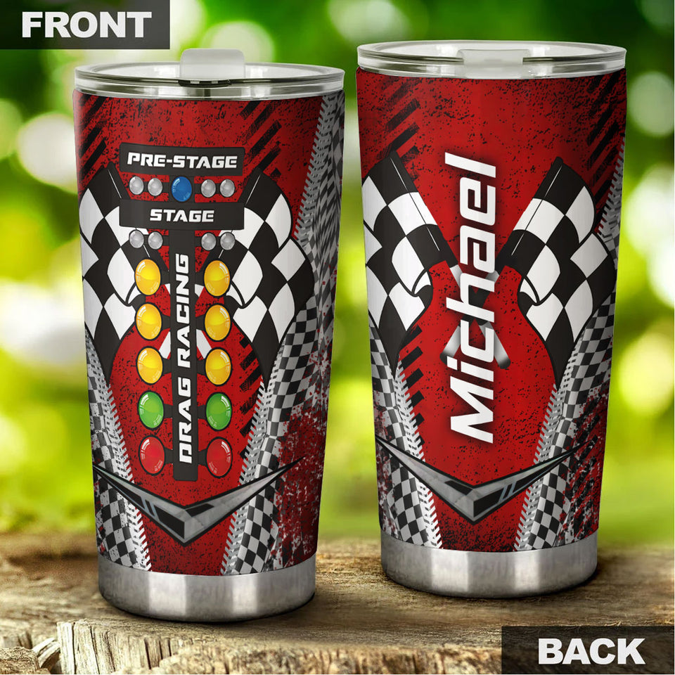 Camellia Personalized Drag Racing Stainless Steel Tumbler - Customized Double-Walled Insulation Travel Thermal Cup With Lid Gift For Racer