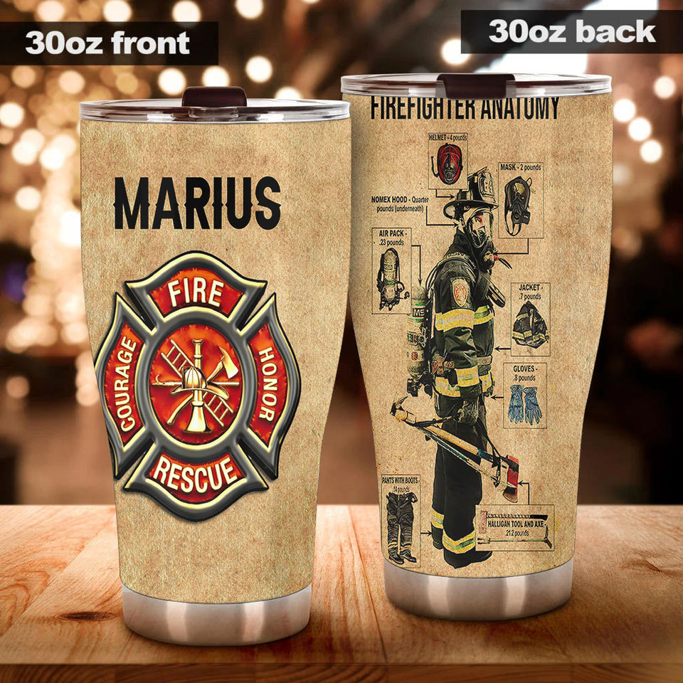 Camellia Personalized Firefighter Anatomy Stainless Steel Tumbler- Double-Walled Insulation Gift For Fireman