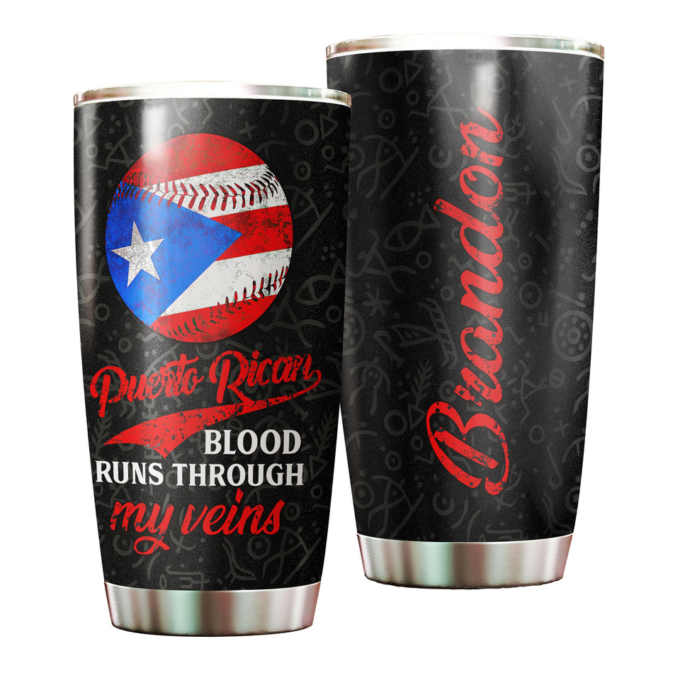 Camellia Persionalized Basketball Puerto Rican Blood Through My Veins Stainless Steel Tumbler - Customized Double - Walled Insulation Travel Thermal Cup With Lid