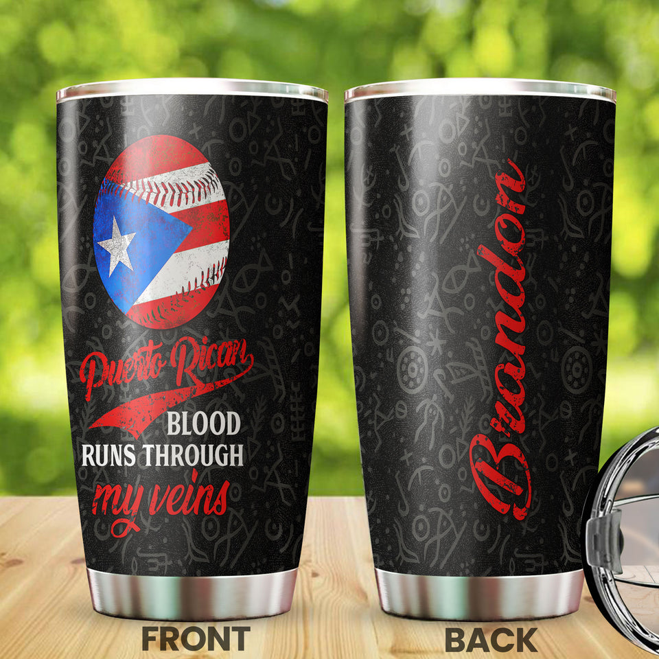 Camellia Persionalized Basketball Puerto Rican Blood Through My Veins Stainless Steel Tumbler - Customized Double - Walled Insulation Travel Thermal Cup With Lid