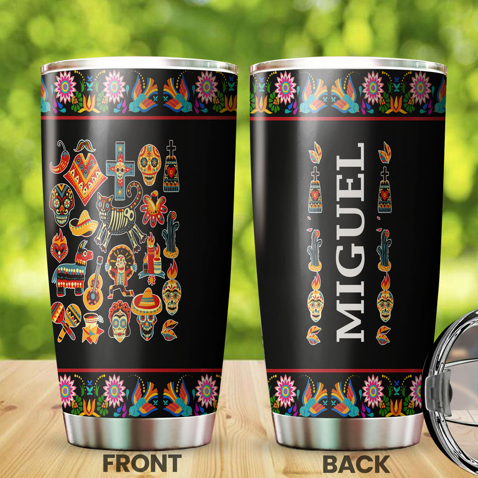 Camellia Personalized Mexico Sugar Skull Stainless Steel Tumbler-Double-Walled Insulation Travel Cup With Lid