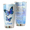 Camellia Personalized Blue Butterfly Mom To Daughter Stainless Steel Tumbler - Double-Walled Insulation Vacumm Flask - Gift For Thanksgiving, Memorial Day, Daughter's Birthday
