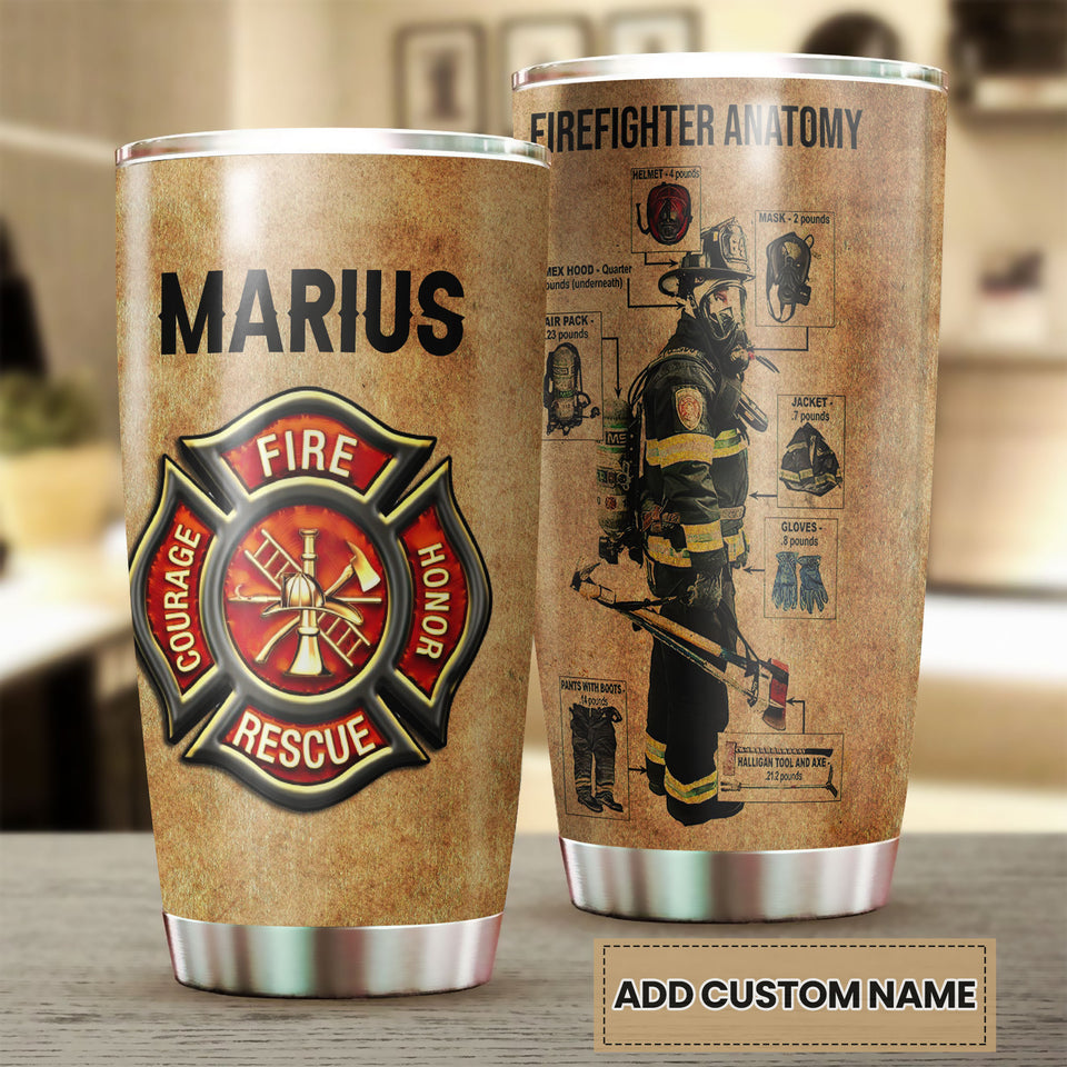 Camellia Personalized Firefighter Anatomy Stainless Steel Tumbler- Double-Walled Insulation Gift For Fireman