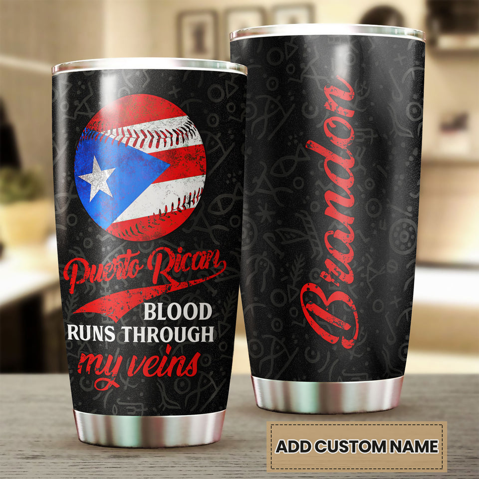 Camellia Persionalized Basketball Puerto Rican Blood Through My Veins Stainless Steel Tumbler - Customized Double - Walled Insulation Travel Thermal Cup With Lid