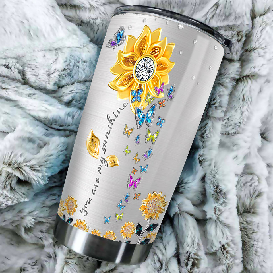Camellia Personalized Butterfly You Are My Sunshine Stainless Steel Tumbler - Double-Walled Insulation Vacumm Flask - For Thanksgiving, Memorial Day, Christians, Christmas Gift