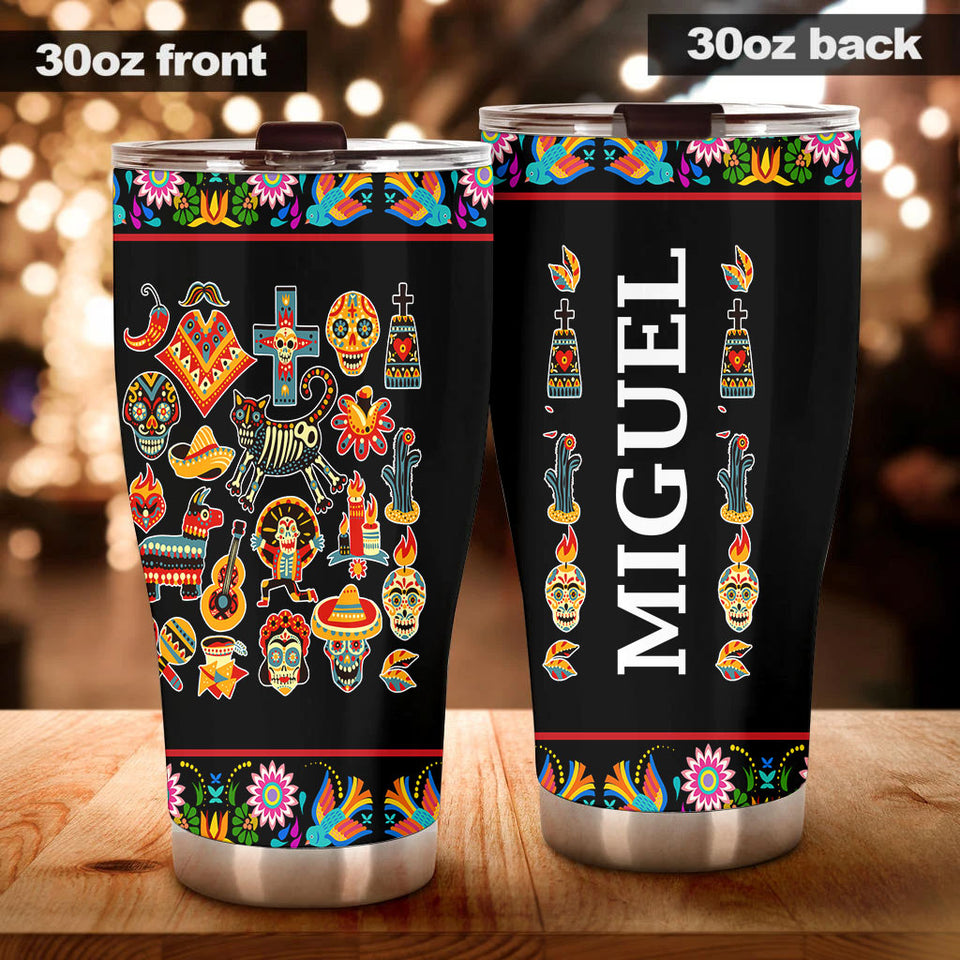 Camellia Personalized Mexico Sugar Skull Stainless Steel Tumbler-Double-Walled Insulation Travel Cup With Lid