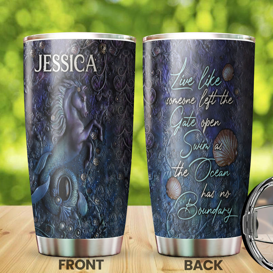 Camellia Personalized Horse Mermaid Freedom Stainless Steel Tumbler - Double-Walled Insulation Vacumm Flask - Gift For Horse Lovers, Cowgirls, Cowboys, Perfect Christmas, Thanksgiving Gift