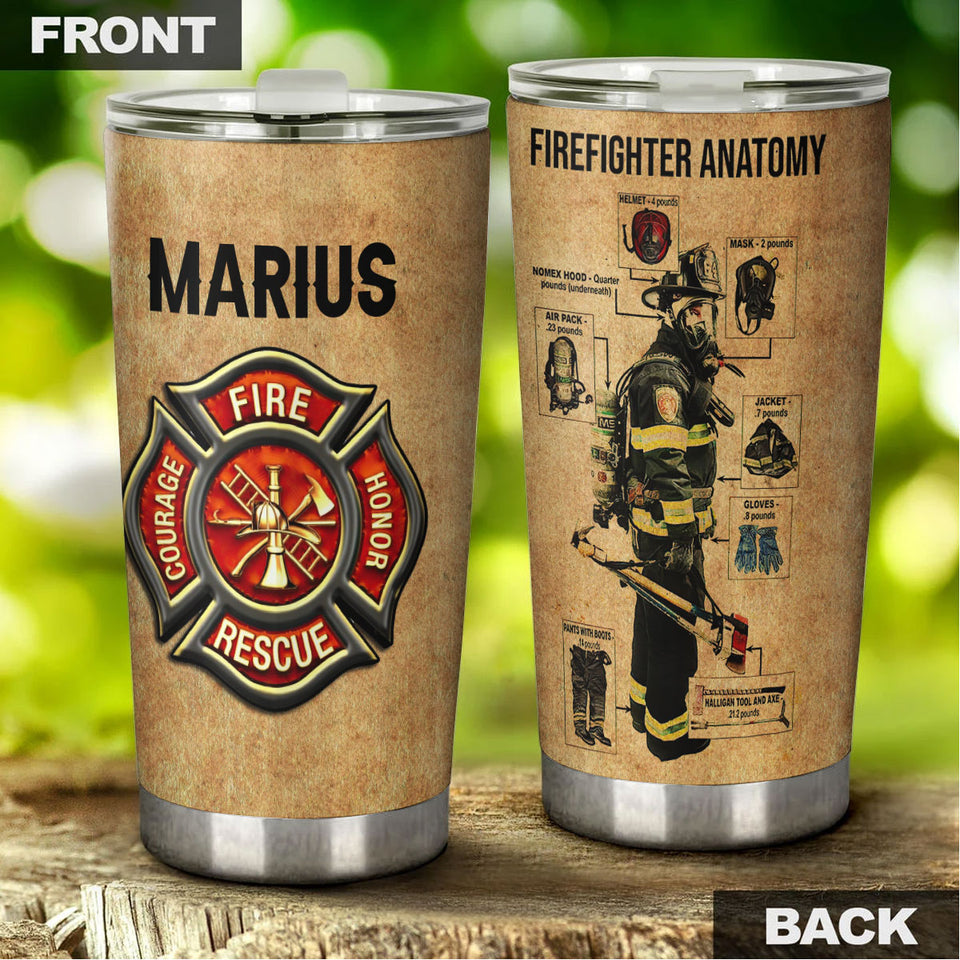 Camellia Personalized Firefighter Anatomy Stainless Steel Tumbler- Double-Walled Insulation Gift For Fireman