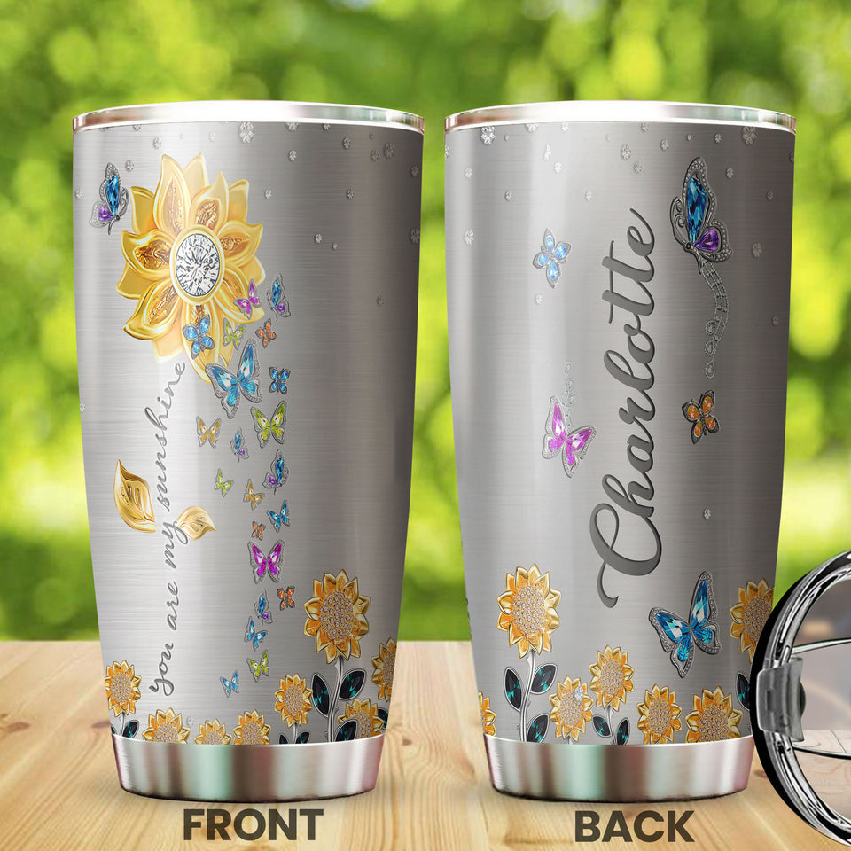 Camellia Personalized Butterfly You Are My Sunshine Stainless Steel Tumbler - Double-Walled Insulation Vacumm Flask - For Thanksgiving, Memorial Day, Christians, Christmas Gift