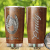 Camellia Personalized Horse Jewelry Leather Style Stainless Steel Tumbler - Double-Walled Insulation Vacumm Flask - Gift For Horse Lovers, Cowgirls, Cowboys, Perfect Christmas, Thanksgiving Gift