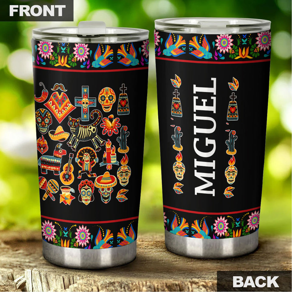 Camellia Personalized Mexico Sugar Skull Stainless Steel Tumbler-Double-Walled Insulation Travel Cup With Lid