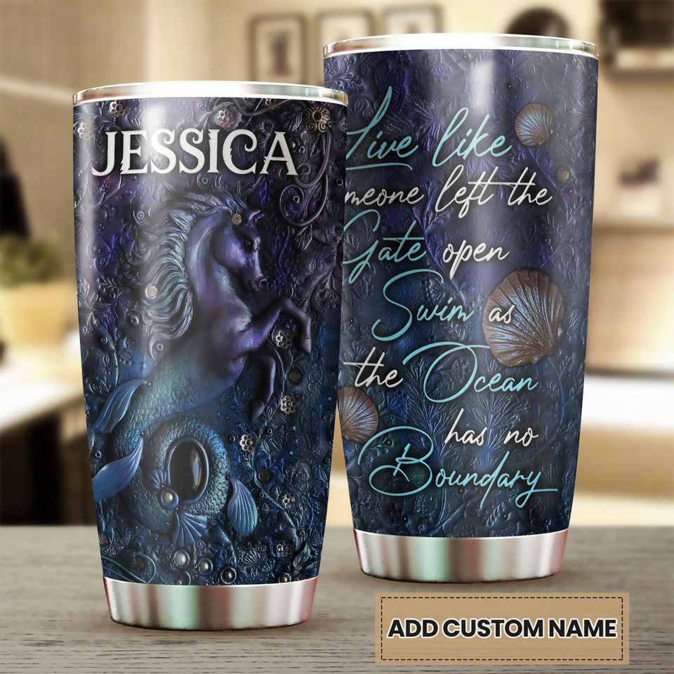 Camellia Personalized Horse Mermaid Freedom Stainless Steel Tumbler - Double-Walled Insulation Vacumm Flask - Gift For Horse Lovers, Cowgirls, Cowboys, Perfect Christmas, Thanksgiving Gift