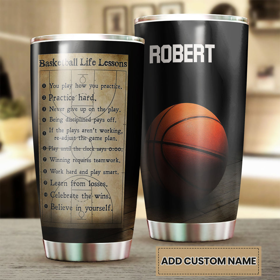 Camellia Persionalized 3D Basketball Life Lessons Stainless Steel Tumbler - Customized Double - Walled Insulation Travel Thermal Cup With Lid Gift For Basketball Player