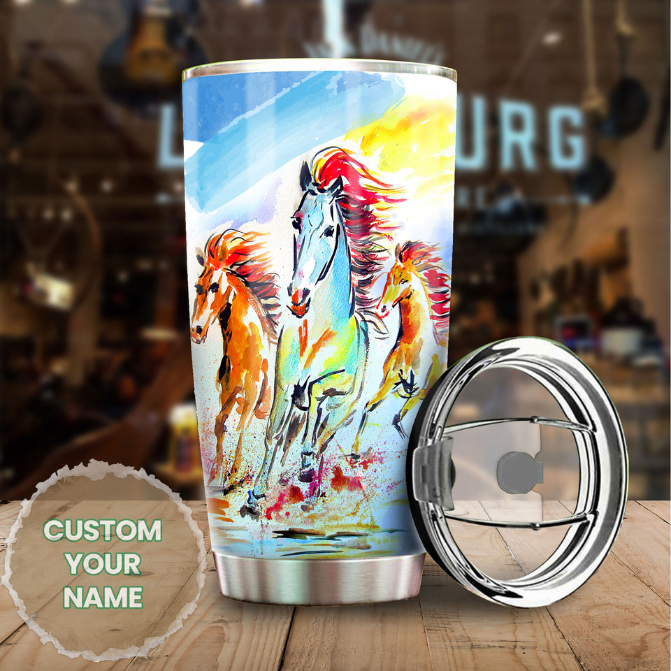 Camellia Personalized Horse Painting Art Stainless Steel Tumbler - Double-Walled Insulation Vacumm Flask - Gift For Horse Lovers, Cowgirls, Cowboys, Perfect Christmas, Thanksgiving Gift