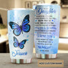 Camellia Personalized Blue Butterfly Mom To Daughter Stainless Steel Tumbler - Double-Walled Insulation Vacumm Flask - Gift For Thanksgiving, Memorial Day, Daughter's Birthday