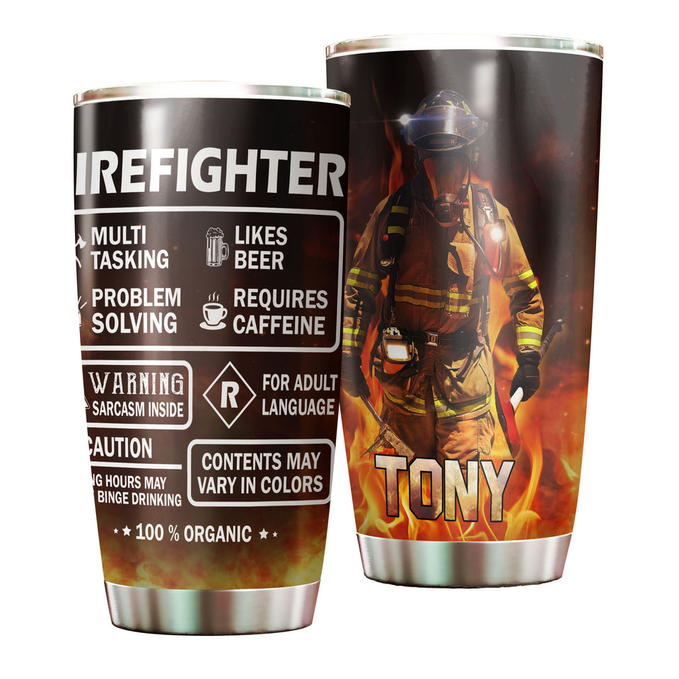 Camellia Personalized Firefighter Label Stainless Steel Tumbler-Double-Walled Insulation Gift For Firefighter Fireman