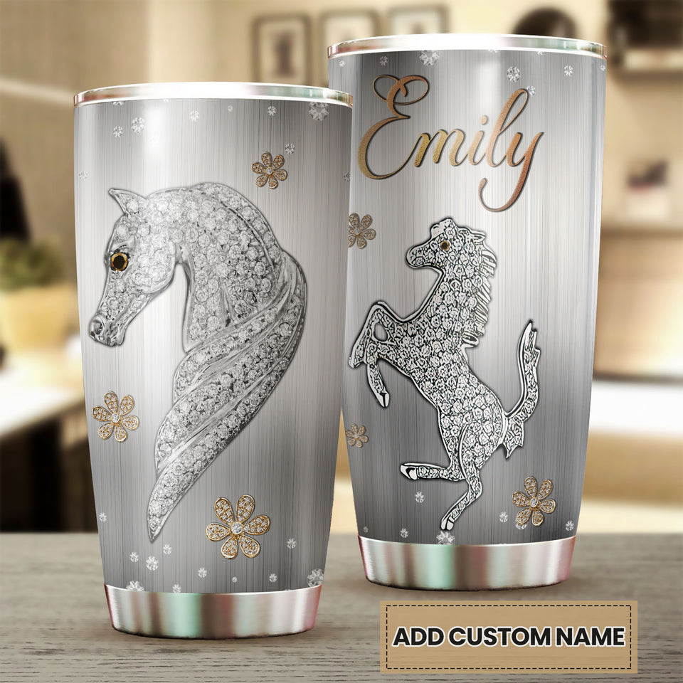 Camellia Personalized Horse Jewelry Style Stainless Steel Tumbler - Double-Walled Insulation Vacumm Flask - Gift For Horse Lovers, Cowgirls, Cowboys, Perfect Christmas, Thanksgiving Gift 02