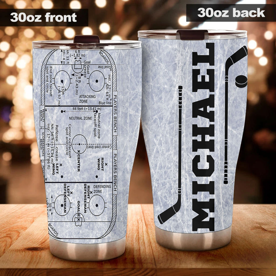 Camellia Personalized Ice Hockey Stainless Steel Tumbler-Double-Walled Insulation Cup With Lid Gift For Hockey Player