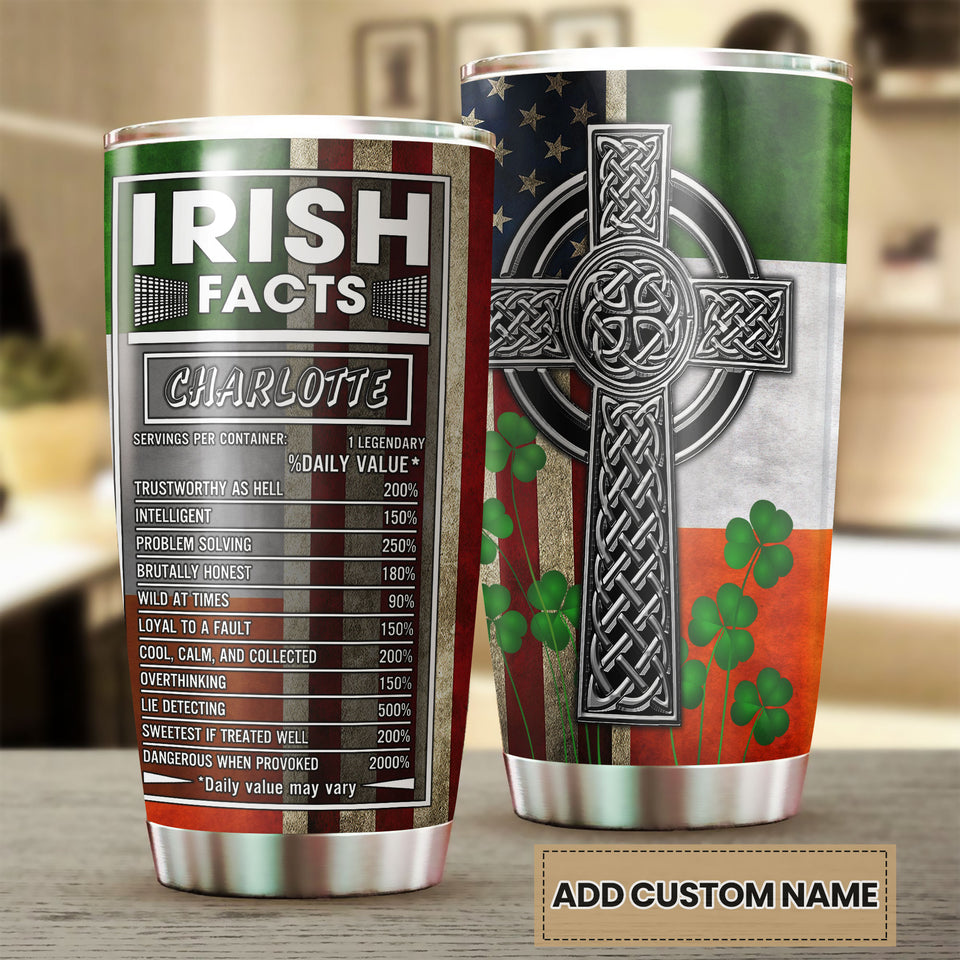 Camellia Persionalized Irish Fact Stainless Steel Tumbler - Customized Double - Walled Insulation Travel Thermal Cup With Lid