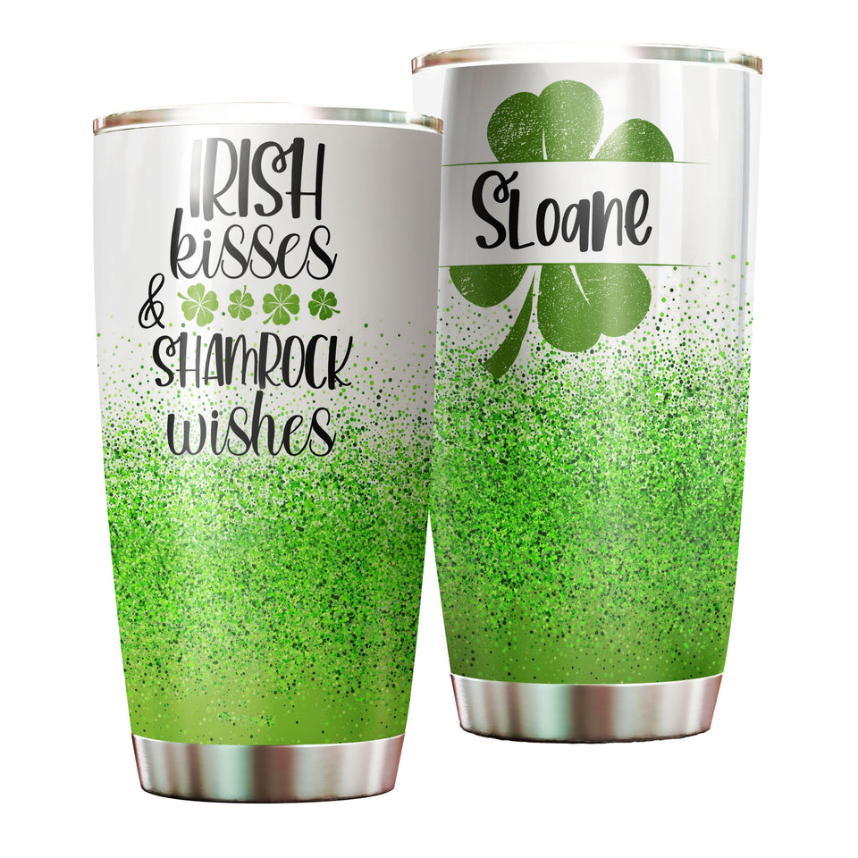 Camellia Persionalized Irish Kisses Shamrock Wishes Stainless Steel Tumbler - Customized Double - Walled Insulation Travel Thermal Cup With Lid